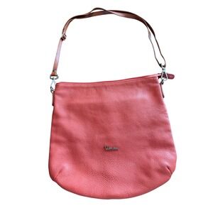 Valentina Coral Pink Pebbled Leather Crossbody‎ Bag Made in Italy Hobo Purse